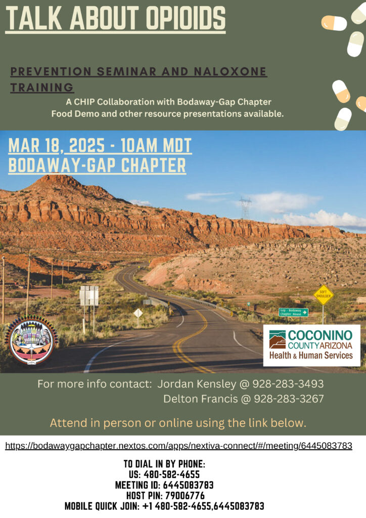 Talk About Opioids: Prevention Seminar & Naloxone Training @ Bodaway-Gap Chapter House | Cameron | Arizona | United States